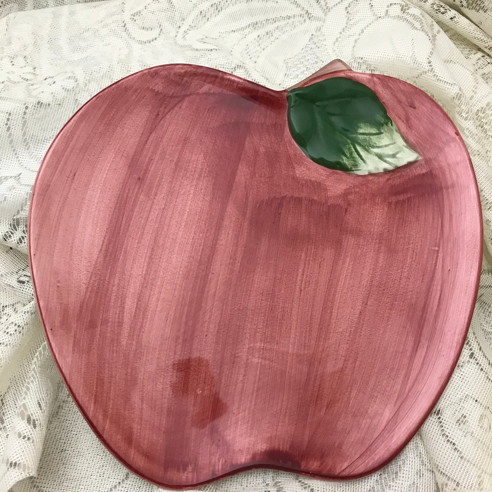 Apple Serving Tray, Majolica Style Colorful Ceramic Fruit Platter, Made in China